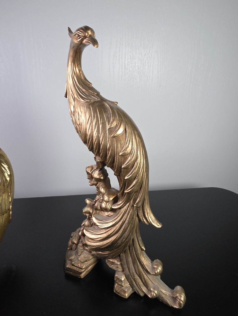 Gold Peacock Sculpture Pair - Elegant Home Art Décor By Syroco - Picture 8 of 13